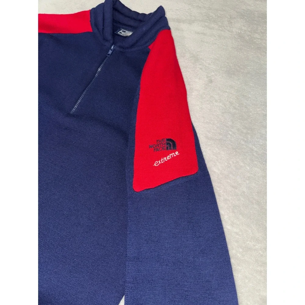 Vintage The North Face Extreme Quarter Zip Knit Sweater Navy Red Mens M